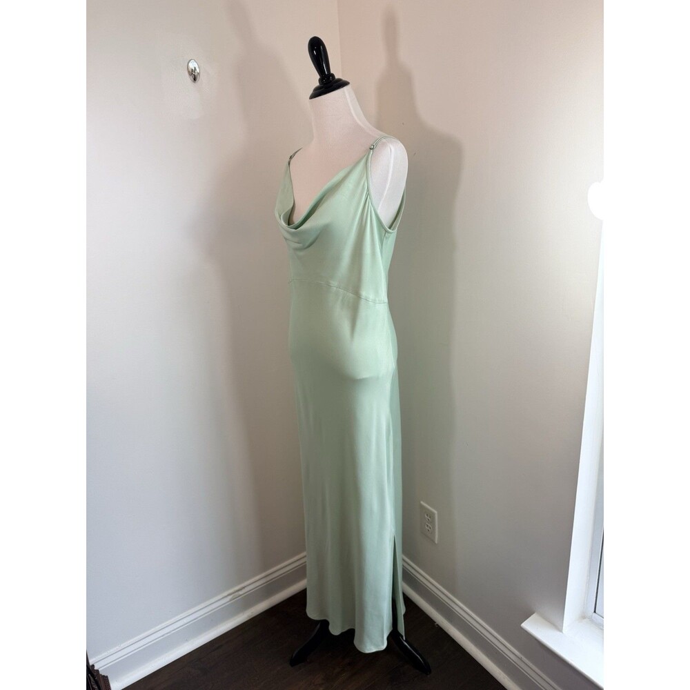 Anthropologie Elyse Bias-Cut Satin Maxi Slip Dress L Mint Green Cowl Neck Formal - Picture 4 of 13